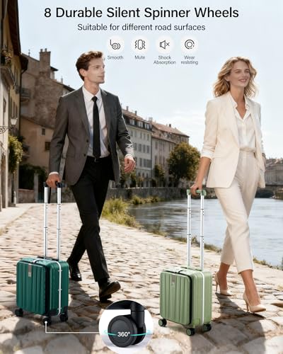 Hanke 16 Inch Small Carry On Luggage, Top Opening Aluminum Frame Suitcase - color: Bamboo Green, size: 16 Inch
