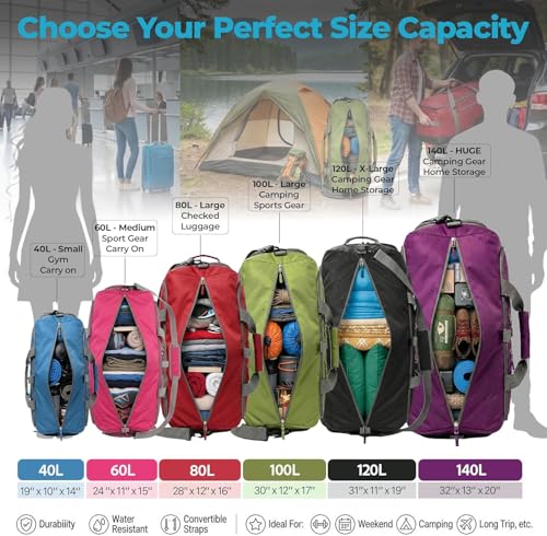 Bago Travel Duffle Bag for Women & Men. Extra Large Foldable Duffel Bags - color: Black, size: 120L