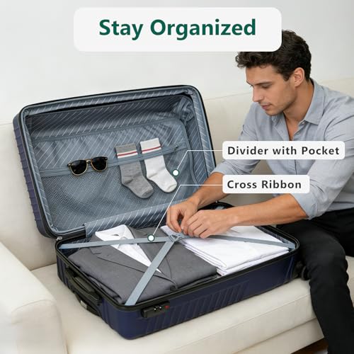 20 Inch Carry On Luggage, ABS Hardside Suitcase with Spinner Wheels, Airline-Approved Cabin Luggage with TSA Security Lock, Expandable Travel Suitcase for Flights, Business Trips & Weekend Vacations - color: Blue, size: 20 IN
