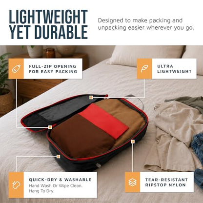 TRIPPED Travel Gear Large Compression Packing Cubes 7-Piece Set for Travel - color: Grey and Orange-Mesh