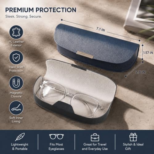 Glasses Case hard shell,3-in-1 Sunglasses Case & Eyeglass Case with Cleaning Cloth & Storage Pouch - color: Navy Blue, size: Large