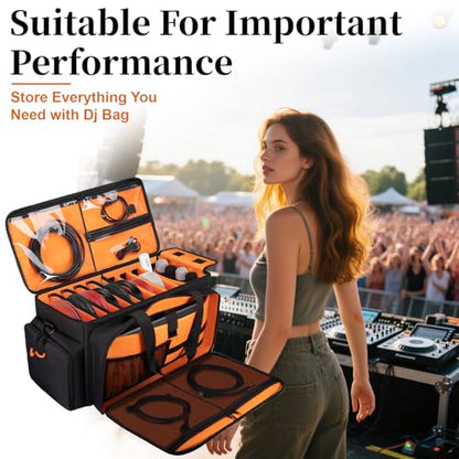 Large Dj Cable Bag with Detachable Dividers, Bottom Pad - color: Orange, style: Dj Cable Bag
