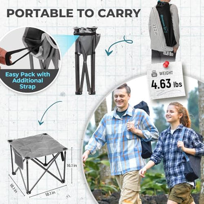 FUNDANGO Oversized Camping Stool Padded 18.1in 440Lbs Folding Foot Rest - color: Grey Ultimate -1 Pack