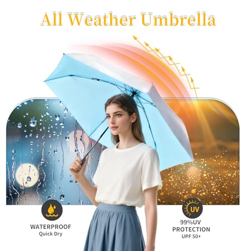 UPF 50+ UV Umbrellas for Sun Protection 41 Inch,Large Automatic Umbrellas for Rain Windproof, Compact Folding UV Blocking for Beach, Golf, Hiking & Daily Use - color: Silver/Black&Blue