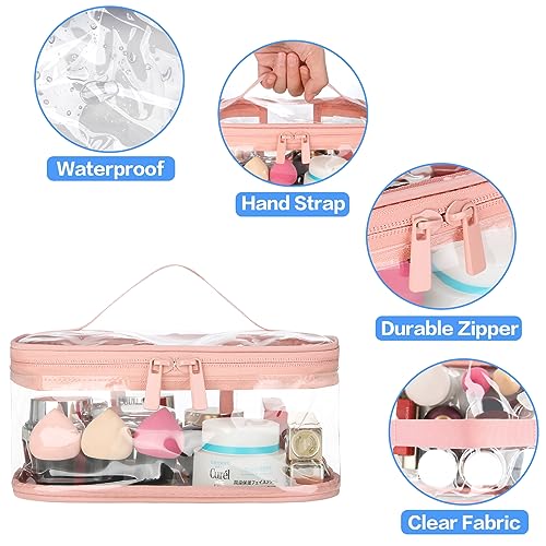 HAOGUAGUA 2 Pieces Clear Makeup Bags Cosmetic Toiletry Bags for Traveling, Waterproof Travel Transparent TSA APPROVED Carry On Airport Airline Compliant Bag (2 PIECES PINK) - color: 2 PIECES PINK