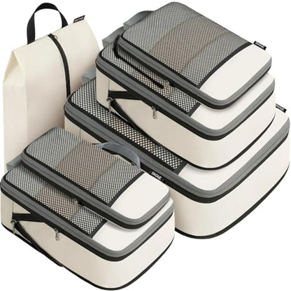 BAGAIL 4 Set/6 Set/8 Set Compression Packing Cubes Travel Accessories Expandable Packing Organizers (Half Mesh, 6-Beige) - color: 6-Beige, style: Half Mesh