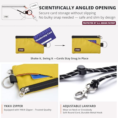 RFID 차단 여행용 지갑, 조절 가능한 랜야드 포함, 작은 나일론 지퍼 파우치 및 신분증, 신용 카드, 현금, 열쇠, 통근자용 배지 홀더, 다크 옐로우., 끈이 달린 RFID 차단 여행용 지갑 - color: 다크 옐로우.