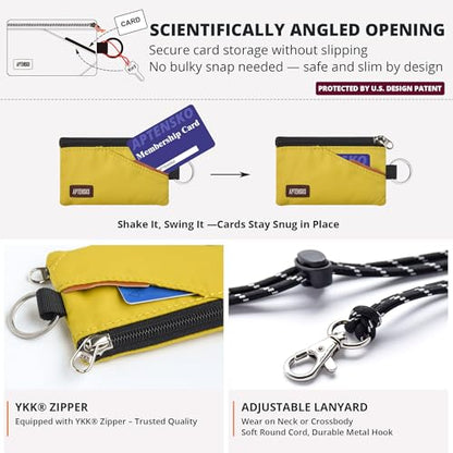 RFID 차단 여행용 지갑, 조절 가능한 랜야드 포함, 작은 나일론 지퍼 파우치 및 신분증, 신용 카드, 현금, 열쇠, 통근자용 배지 홀더, 다크 옐로우., 끈이 달린 RFID 차단 여행용 지갑 - color: 다크 옐로우.