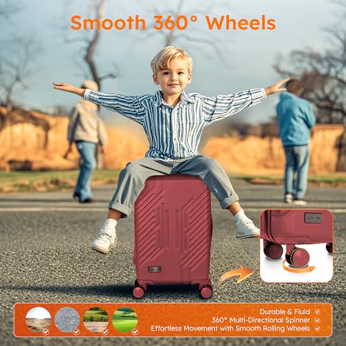 ALPHA CAMP Carry On Luggage 22x14x10 Airline Approved Hardshell - color: Red