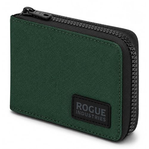 ROGUE WALLET Leather & Nylon Zip Wallet for Men, RFID Blocking, Green - color: Green