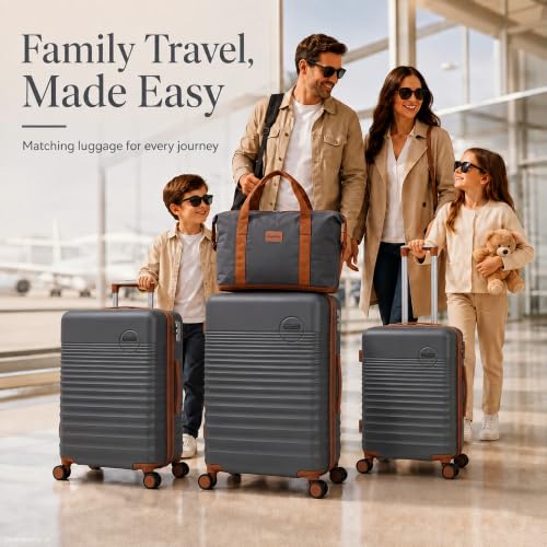 CONCEPTEN Luggage Sets 5 Piece, ABS+PC Hardshell Suitcases with Wheels - color: Grey, size: 5 Piece Sets (20/24/28/Db/Tb)