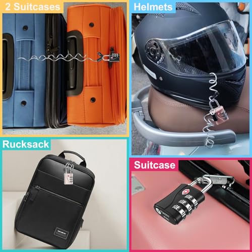 ZHEGE TSA Luggage Lock for Train 4 Pack, 1 Cable (30 Inch) (Black) - color: Black, 4Pack
