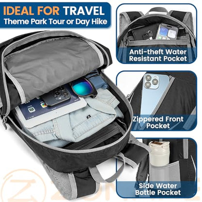 ZOMAKE Lightweight Packable Backpack 25L, Foldable Hiking Daypack - color: Black B