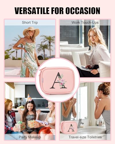 Relavel Mini Makeup Bag with Led Mirror, Initial Make Up Bag, Pink P - color: Pink, size: Mini with Letter, style: P