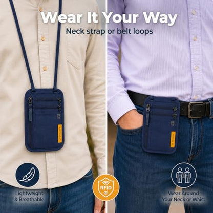 VENTURE 4TH Slim Neck Wallet, RFID Blocking Passport Holder - Navy - color: Navy Blue