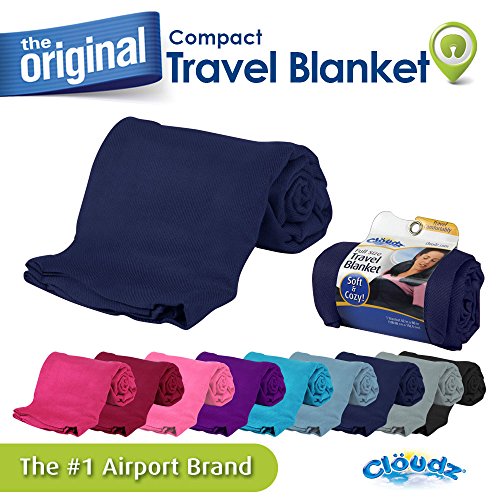 Cloudz Cozy Compact Airplane Travel Blanket for Your Flight, Car, Camping, Home or Comforting Warmth Anywhere! - Navy - color: Blue