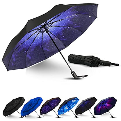LLanxiry Compact Travel Umbrella, Windproof Automatic Umbrellas for Rain - color: Starry sky