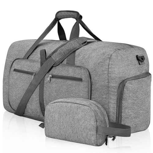 Felipe Varela Foldable Duffle Bag for Travel Weekend Overnight Gym Camping - color: C Gray, size: 40L