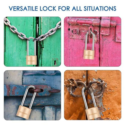 2 Pack Keyed Locks with Keys, Extra Long 2-11/16" Shackle Solid Brass Copper Padlock, Small Travel Waterproof Lock with 38MM Wide Body for Warehouse, Tool Box, Hasp, Gym, Locker, Sheds-Golden - size: 2 Pack 38mm Long