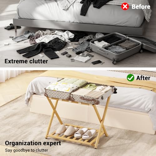 Fully Assembled Foldable Bamboo Luggage Rack for Guest Room - color: Natural-Rounded Bamboo, size: 2 Pack