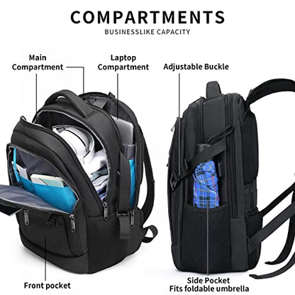DUSLANG Anti-Theft Laptop Backpack, Black, 15.6-14-13 Inch Laptop Sleeve, USB Charging Port - color: Black
