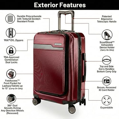Ricardo Beverly Hills Brentwood Hardside Luggage Collection – Expandable Suitcases with Wheels and TSA Lock, 21" FastAccess Carry-on & 25" Medium Check-in, 2-Piece Set, Crimson - color: Crimson, size: 2-Piece Set (21" FastAccess & 25" Medium Check-in)