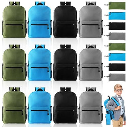Silkfly 12 Pcs School Backpacks with 12 Pencil Pouch - color: Dark Color