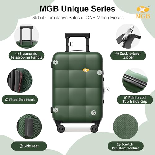 MGB 24 inch Luggage with Spinner Wheels TSA Travel Suitcase, Dark Green - color: Dark Green, size: Checked 24 Inch