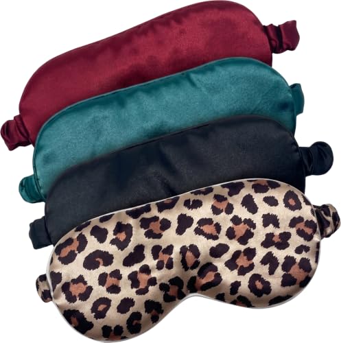 Satin Sleep Mask - 4 Pack - Black, Teal, Burgundy, Leopard - color: 4 Pack - Black, Teal, Burgundy, Leopard