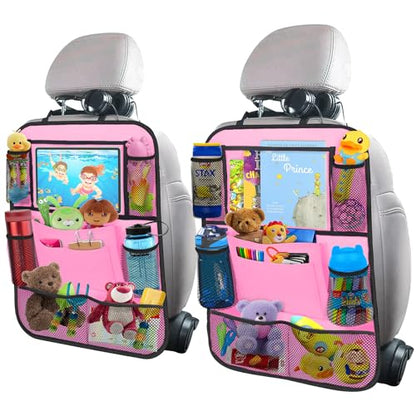 Backseat Car Organizer w/ 10 Storage Pockets, 11" Tablet Holder, 2 PCS Pink - color: Pink