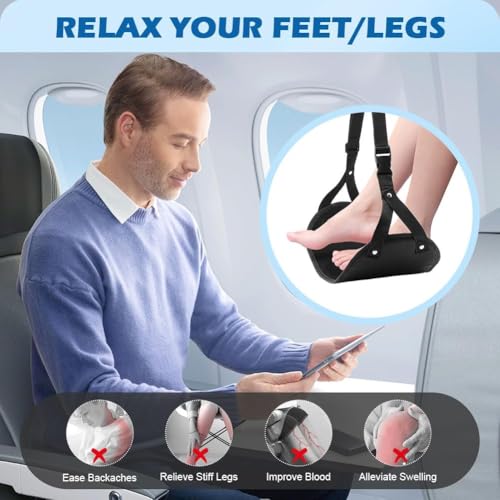 Memory Foam Airplane Foot Hammock – Ultimate Travel Foot Rest for in-Flight Comfort & Relaxation(Black) - color: Black