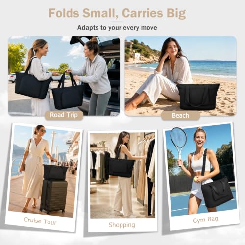Foldable Travel Bag for Women, Expendable Compact Personal Item Tote Bag