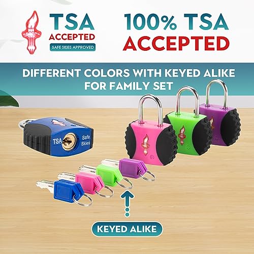 Safe Skies 4-Pack 4-Color Family TSA Travel Key Lock - color: TS006F4