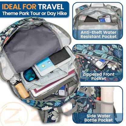 ZOMAKE Lightweight Packable Backpack 25L, Foldable Hiking Daypack - color: Royal Blue, Floral, size: 25L