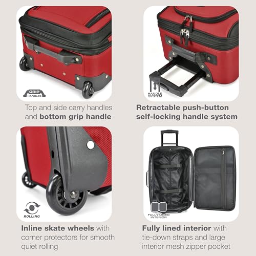 U.S. Traveler Rio Lightweight Softside Rolling Carry-on Suitcase, 2-Wheel Set, Red - color: Red, size: 21"/14"
