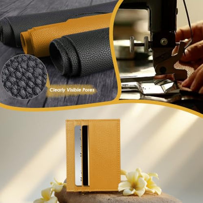 M-Plateau Super Slim Genuine Leather Credit Card Wallet - color: Yellow