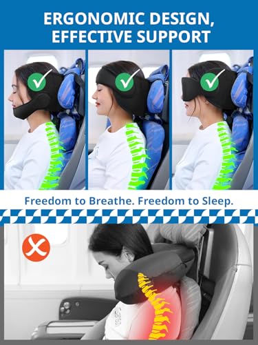 SARISUN Travel Pillow with Chin Strap for Different Seats, Stable Support - color: Black