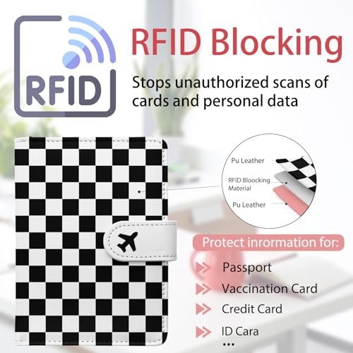 Passport Holder, Cute Travel Wallet Cover with RFID Blocking,black - color: B-Grid