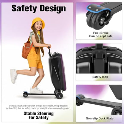 Scooter Luggage for Kids, Ride On Suitcase, Lightweight Foldable Luggage - color: Purple