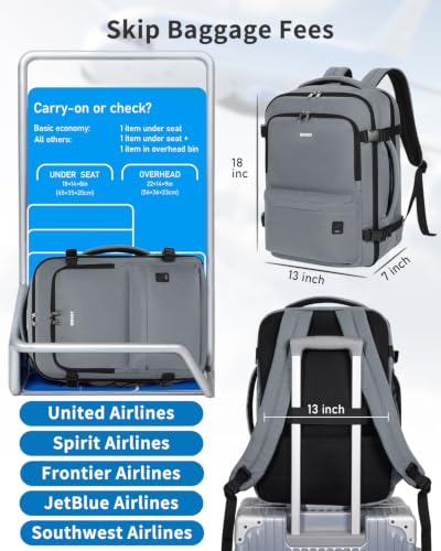 WANDF Personal Item Travel Bag 18x14x8, Carry On Laptop Backpack (Grey) - color: B-grey, size: 18x14x8