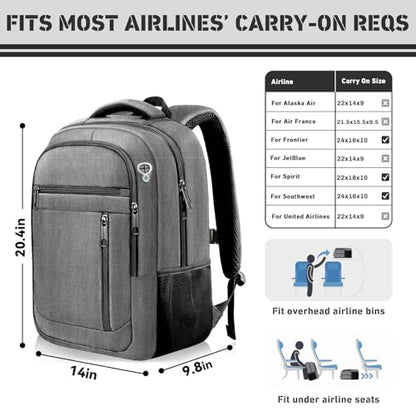 18.4" Large Laptop Backpack,Business Travel TSA Approved Slim Work Bag - color: Grey, size: 3X-Large