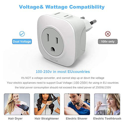 VINTAR European Travel Plug Adapter, 3 Pack Type C Plug Adapter - style: Type C- Most of Europe