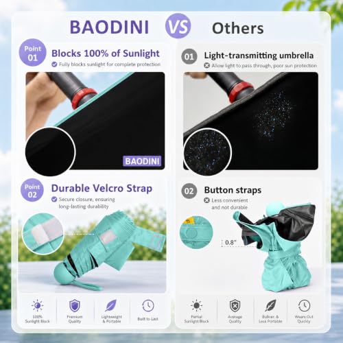 BAODINI Mini Travel Umbrella with UV Sun Protection, Compact Pocket-Size - color: E-2 Pack Green & Creamy Yellow