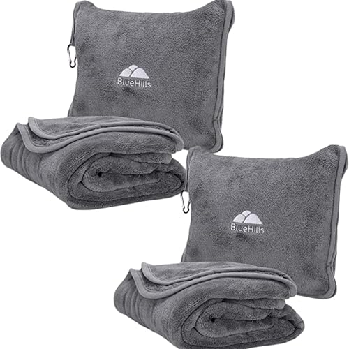 BlueHills Premium Soft 2-Pack Travel Blanket Pillows for Two - Gray Grey - color: Gray-2pk-t013