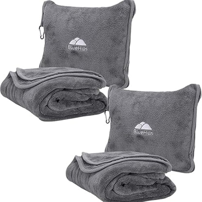 BlueHills Premium Soft 2-Pack Travel Blanket Pillows for Two - Gray Grey - color: Gray-2pk-t013