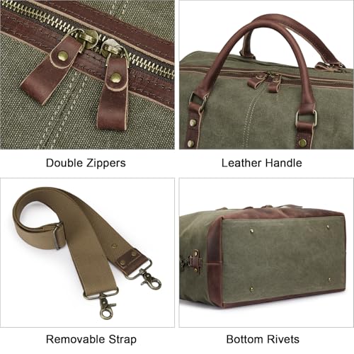S-ZONE Duffle Bag for Travel Canvas Duffel Bag Carry on Weekender Bag for Men - color: Army Green