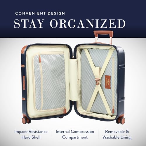 Bric's Bellagio 3.0 Spinner Trunk - Airline Approved Luxury Hardshell Carry On Luggage with Large Wheels, Telescopic Handle, Leather Detailing - Expandable Rolling Suitcase - 21" With Pocket, Blue