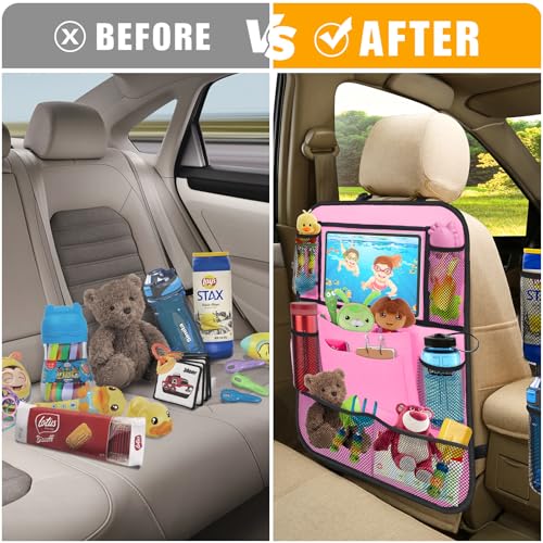 Backseat Car Organizer w/ 10 Storage Pockets, 11" Tablet Holder, 2 PCS Pink - color: Pink