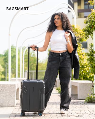 BAGSMART Expandable Carry On Luggage 22x14x9 Airline Approved, Black | Spinner Wheels, TSA Lock, Lightweight Hard Shell, Suitcase,22x14x9 Airline Approved - color: Black, size: Expandable Carry On 20 Inch