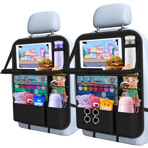 1 Pack Car Backseat Organizer with Tray, Tablet Holder for Kids Trip - color: Black
